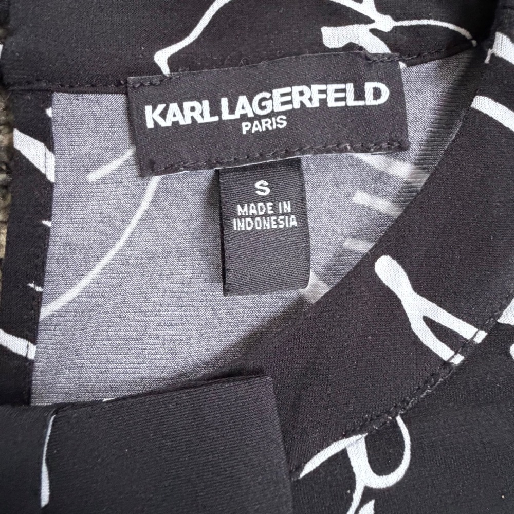 Karl Lagerfeld Paris Black White Floral Sleeveless Bow Neck Top Women's Size S - Picture 5 of 9